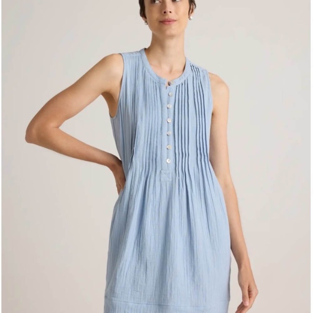 Quince Light Blue Sleeveless Pintuck Mini Dress